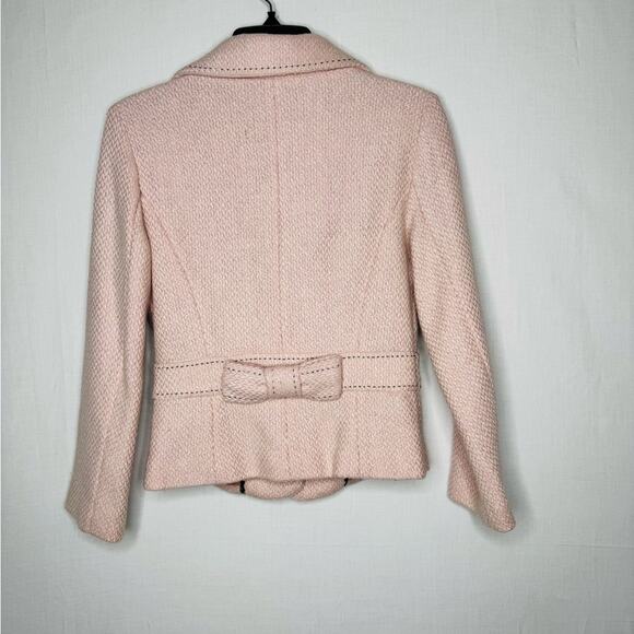 Elevenses Pink Tweed Blazer Back Bow Contrast Stitching Elle Woods Office Siren - Picture 7 of 10